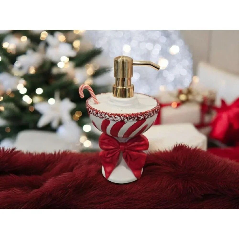 New Christmas Peppermint Candy Cane Martini Cocktail Soap Dispenser Decoration